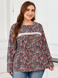 SHOWMALL Women's Plus Size Long Sleeve Tunic Top, Lace Trim Crew Neck Loose Fit Casual Blouse