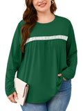 SHOWMALL Women's Plus Size Long Sleeve Tunic Top, Lace Trim Crew Neck Loose Fit Casual Blouse