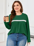 SHOWMALL Women's Plus Size Long Sleeve Tunic Top, Lace Trim Crew Neck Loose Fit Casual Blouse