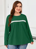 SHOWMALL Women's Plus Size Long Sleeve Tunic Top, Lace Trim Crew Neck Loose Fit Casual Blouse