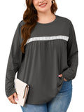 SHOWMALL Women's Plus Size Long Sleeve Tunic Top, Lace Trim Crew Neck Loose Fit Casual Blouse