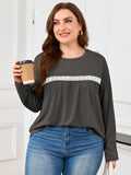 SHOWMALL Women's Plus Size Long Sleeve Tunic Top, Lace Trim Crew Neck Loose Fit Casual Blouse