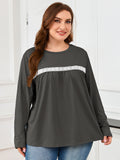 SHOWMALL Women's Plus Size Long Sleeve Tunic Top, Lace Trim Crew Neck Loose Fit Casual Blouse
