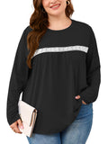 SHOWMALL Women's Plus Size Long Sleeve Tunic Top, Lace Trim Crew Neck Loose Fit Casual Blouse
