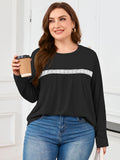 SHOWMALL Women's Plus Size Long Sleeve Tunic Top, Lace Trim Crew Neck Loose Fit Casual Blouse