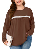 SHOWMALL Women's Plus Size Long Sleeve Tunic Top, Lace Trim Crew Neck Loose Fit Casual Blouse