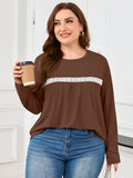 SHOWMALL Women's Plus Size Long Sleeve Tunic Top, Lace Trim Crew Neck Loose Fit Casual Blouse