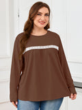 SHOWMALL Women's Plus Size Long Sleeve Tunic Top, Lace Trim Crew Neck Loose Fit Casual Blouse
