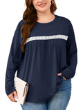 SHOWMALL Women's Plus Size Long Sleeve Tunic Top, Lace Trim Crew Neck Loose Fit Casual Blouse