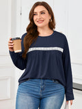 SHOWMALL Women's Plus Size Long Sleeve Tunic Top, Lace Trim Crew Neck Loose Fit Casual Blouse
