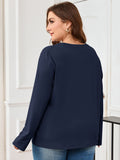 SHOWMALL Women's Plus Size Long Sleeve Tunic Top, Lace Trim Crew Neck Loose Fit Casual Blouse