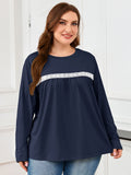SHOWMALL Women's Plus Size Long Sleeve Tunic Top, Lace Trim Crew Neck Loose Fit Casual Blouse