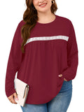 SHOWMALL Women's Plus Size Long Sleeve Tunic Top, Lace Trim Crew Neck Loose Fit Casual Blouse
