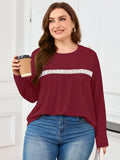 SHOWMALL Women's Plus Size Long Sleeve Tunic Top, Lace Trim Crew Neck Loose Fit Casual Blouse