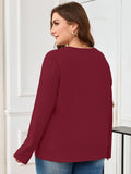 SHOWMALL Women's Plus Size Long Sleeve Tunic Top, Lace Trim Crew Neck Loose Fit Casual Blouse