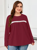 SHOWMALL Women's Plus Size Long Sleeve Tunic Top, Lace Trim Crew Neck Loose Fit Casual Blouse