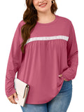 SHOWMALL Women's Plus Size Long Sleeve Tunic Top, Lace Trim Crew Neck Loose Fit Casual Blouse