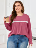 SHOWMALL Women's Plus Size Long Sleeve Tunic Top, Lace Trim Crew Neck Loose Fit Casual Blouse