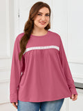 SHOWMALL Women's Plus Size Long Sleeve Tunic Top, Lace Trim Crew Neck Loose Fit Casual Blouse