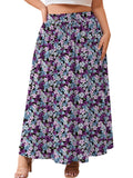 SHOWMALL Women's Plus Size High Waisted Maxi Skirts with Pockets, Boho Flowy A-Line Long Skirt, Casual Summer Beach Skirt with Drawstring