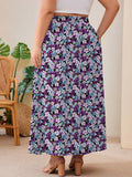 SHOWMALL Women's Plus Size High Waisted Maxi Skirts with Pockets, Boho Flowy A-Line Long Skirt, Casual Summer Beach Skirt with Drawstring
