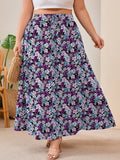 SHOWMALL Women's Plus Size High Waisted Maxi Skirts with Pockets, Boho Flowy A-Line Long Skirt, Casual Summer Beach Skirt with Drawstring