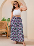 SHOWMALL Women's Plus Size High Waisted Maxi Skirts with Pockets, Boho Flowy A-Line Long Skirt, Casual Summer Beach Skirt with Drawstring