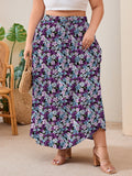 SHOWMALL Women's Plus Size High Waisted Maxi Skirts with Pockets, Boho Flowy A-Line Long Skirt, Casual Summer Beach Skirt with Drawstring