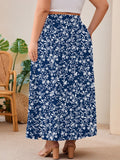 SHOWMALL Women's Plus Size High Waisted Maxi Skirts with Pockets, Boho Flowy A-Line Long Skirt, Casual Summer Beach Skirt with Drawstring