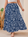 SHOWMALL Women's Plus Size High Waisted Maxi Skirts with Pockets, Boho Flowy A-Line Long Skirt, Casual Summer Beach Skirt with Drawstring