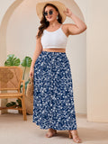 SHOWMALL Women's Plus Size High Waisted Maxi Skirts with Pockets, Boho Flowy A-Line Long Skirt, Casual Summer Beach Skirt with Drawstring