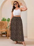 SHOWMALL Women's Plus Size High Waisted Maxi Skirts with Pockets, Boho Flowy A-Line Long Skirt, Casual Summer Beach Skirt with Drawstring
