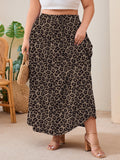 SHOWMALL Women's Plus Size High Waisted Maxi Skirts with Pockets, Boho Flowy A-Line Long Skirt, Casual Summer Beach Skirt with Drawstring