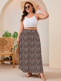 SHOWMALL Women's Plus Size High Waisted Maxi Skirts with Pockets, Boho Flowy A-Line Long Skirt, Casual Summer Beach Skirt with Drawstring