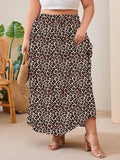 SHOWMALL Women's Plus Size High Waisted Maxi Skirts with Pockets, Boho Flowy A-Line Long Skirt, Casual Summer Beach Skirt with Drawstring