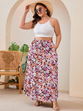 SHOWMALL Women's Plus Size High Waisted Maxi Skirts with Pockets, Boho Flowy A-Line Long Skirt, Casual Summer Beach Skirt with Drawstring