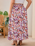SHOWMALL Women's Plus Size High Waisted Maxi Skirts with Pockets, Boho Flowy A-Line Long Skirt, Casual Summer Beach Skirt with Drawstring