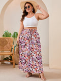 SHOWMALL Women's Plus Size High Waisted Maxi Skirts with Pockets, Boho Flowy A-Line Long Skirt, Casual Summer Beach Skirt with Drawstring