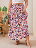 SHOWMALL Women's Plus Size High Waisted Maxi Skirts with Pockets, Boho Flowy A-Line Long Skirt, Casual Summer Beach Skirt with Drawstring