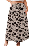 SHOWMALL Women's Plus Size High Waisted Maxi Skirts with Pockets, Boho Flowy A-Line Long Skirt, Casual Summer Beach Skirt with Drawstring