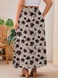SHOWMALL Women's Plus Size High Waisted Maxi Skirts with Pockets, Boho Flowy A-Line Long Skirt, Casual Summer Beach Skirt with Drawstring