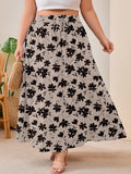 SHOWMALL Women's Plus Size High Waisted Maxi Skirts with Pockets, Boho Flowy A-Line Long Skirt, Casual Summer Beach Skirt with Drawstring