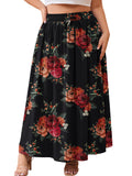 SHOWMALL Women's Plus Size High Waisted Maxi Skirts with Pockets, Boho Flowy A-Line Long Skirt, Casual Summer Beach Skirt with Drawstring