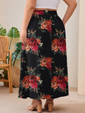 SHOWMALL Women's Plus Size High Waisted Maxi Skirts with Pockets, Boho Flowy A-Line Long Skirt, Casual Summer Beach Skirt with Drawstring