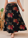 SHOWMALL Women's Plus Size High Waisted Maxi Skirts with Pockets, Boho Flowy A-Line Long Skirt, Casual Summer Beach Skirt with Drawstring