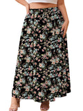 SHOWMALL Women's Plus Size High Waisted Maxi Skirts with Pockets, Boho Flowy A-Line Long Skirt, Casual Summer Beach Skirt with Drawstring
