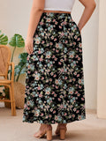 SHOWMALL Women's Plus Size High Waisted Maxi Skirts with Pockets, Boho Flowy A-Line Long Skirt, Casual Summer Beach Skirt with Drawstring