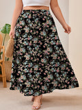 SHOWMALL Women's Plus Size High Waisted Maxi Skirts with Pockets, Boho Flowy A-Line Long Skirt, Casual Summer Beach Skirt with Drawstring
