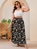 SHOWMALL Women's Plus Size High Waisted Maxi Skirts with Pockets, Boho Flowy A-Line Long Skirt, Casual Summer Beach Skirt with Drawstring