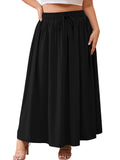 SHOWMALL Women's Plus Size High Waisted Maxi Skirts with Pockets, Boho Flowy A-Line Long Skirt, Casual Summer Beach Skirt with Drawstring